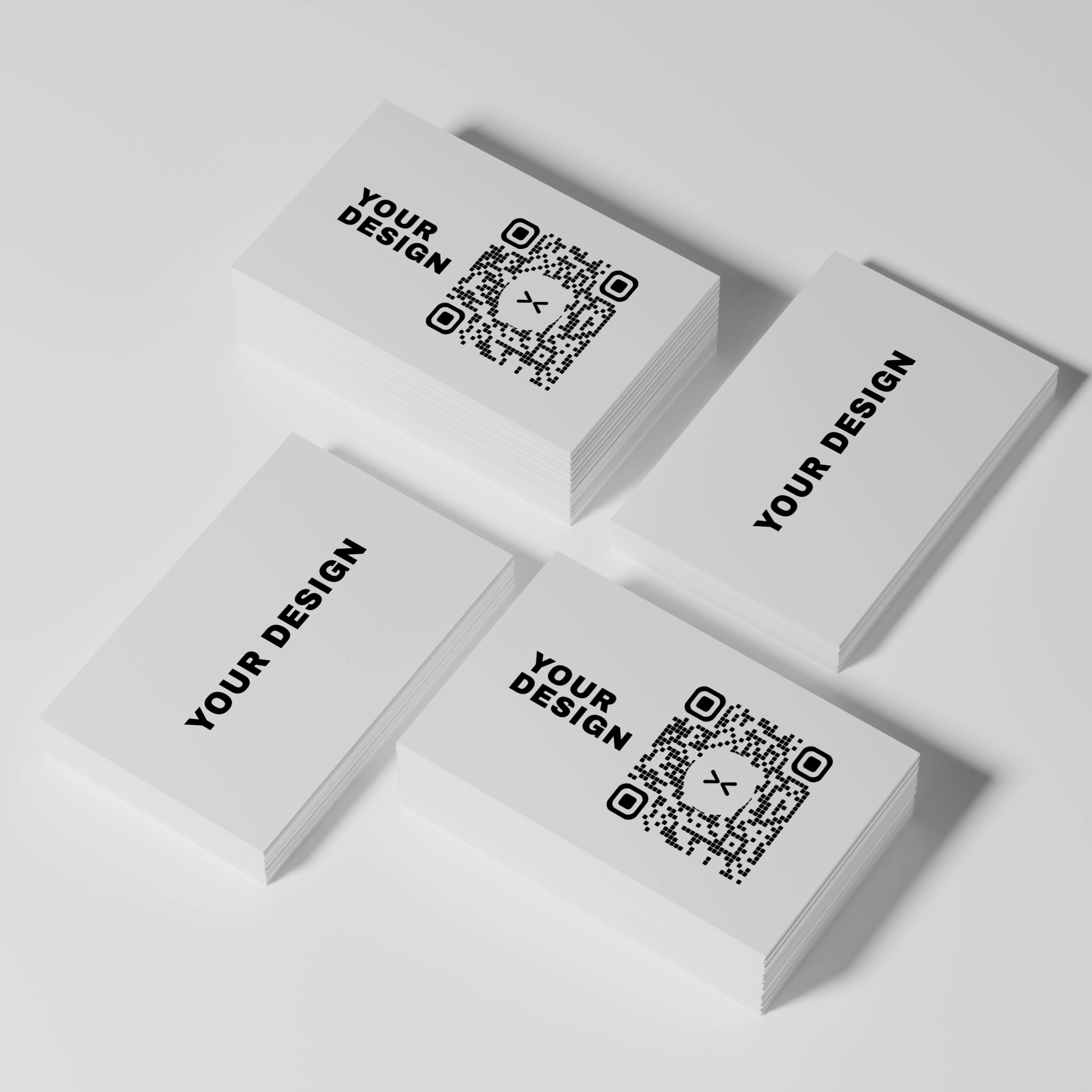 Stacks of customizable BumpLnk cards showing your design and a QR code